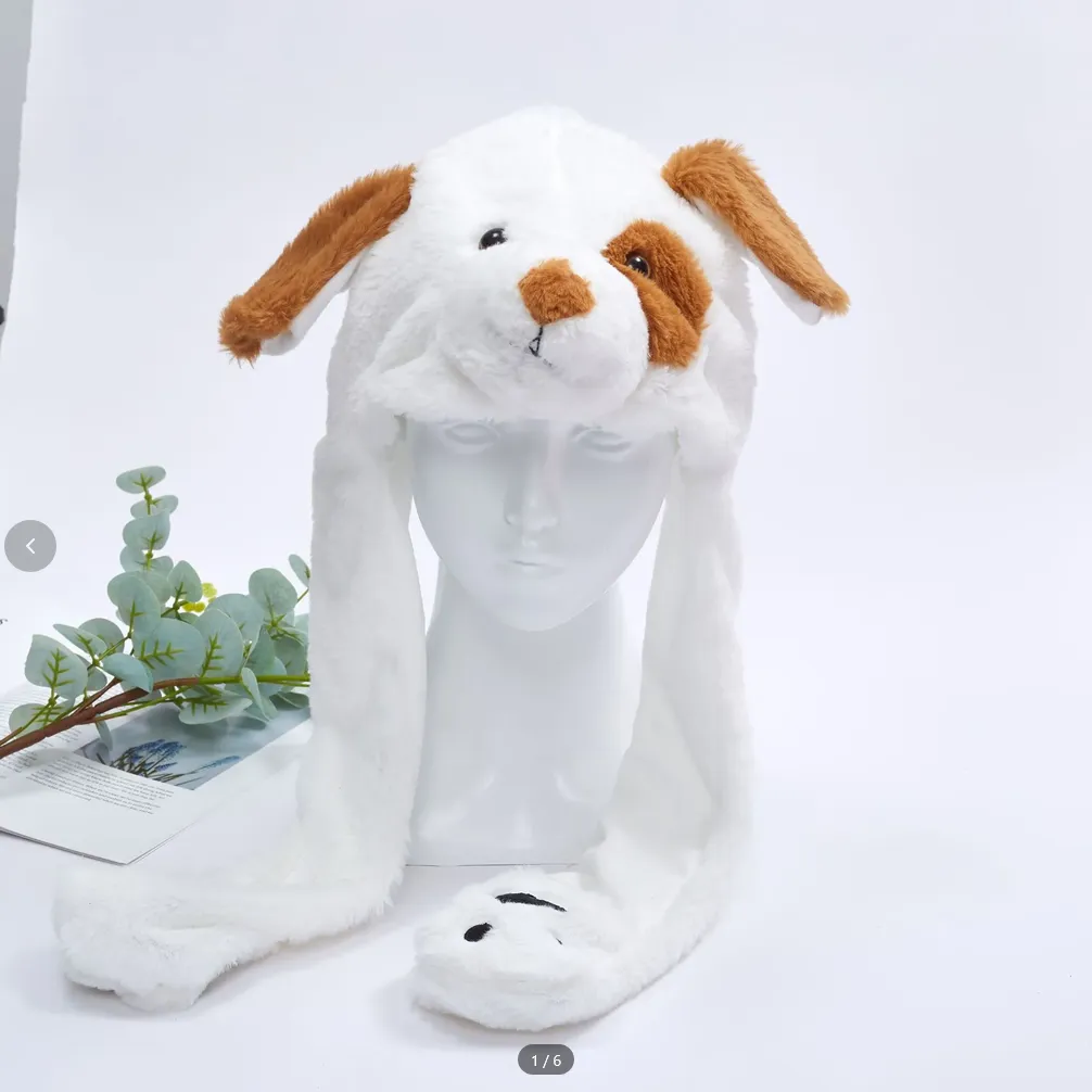 Hats - White Dog With Brown Movable Ears